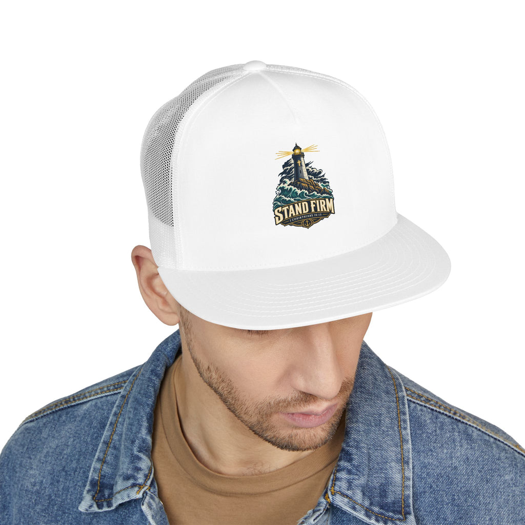 Stand Firm Lighthouse Trucker Cap - 1 Corinthians 16:13