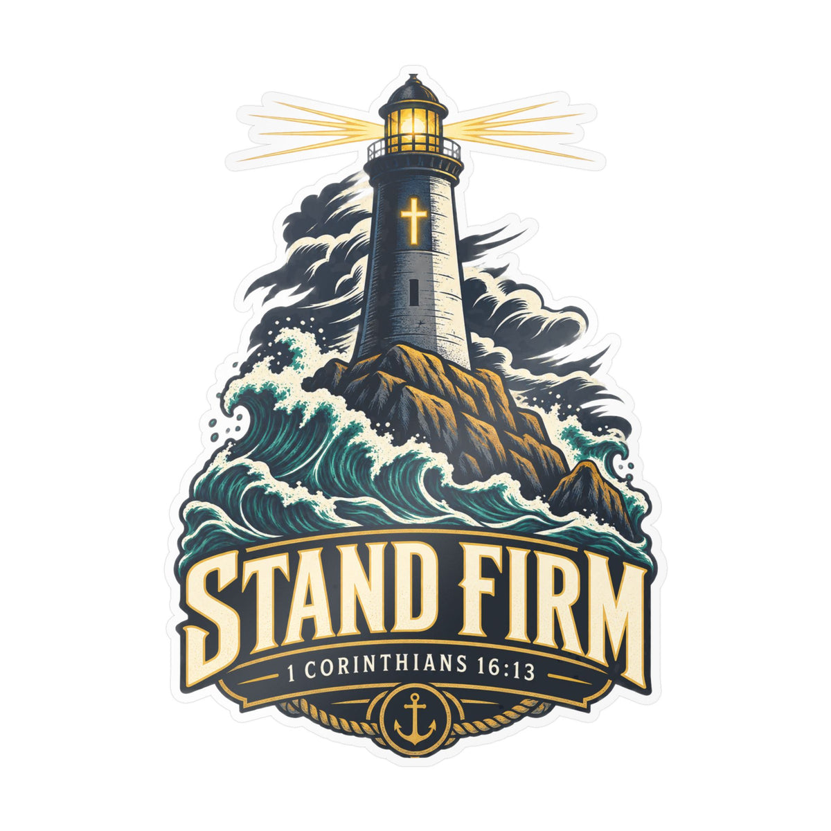 Stand Firm Lighthouse Vinyl Decal – 1 Corinthians 16:13 Christian Sticker