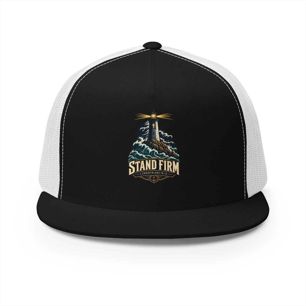 Stand Firm Lighthouse Trucker Cap - 1 Corinthians 16:13