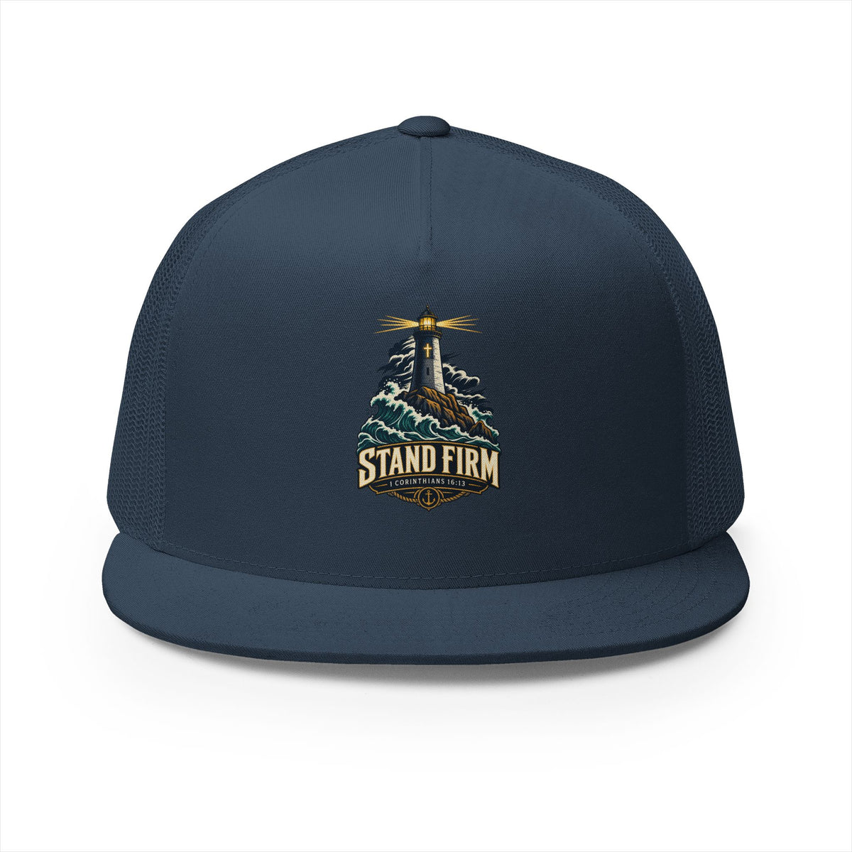 Stand Firm Lighthouse Trucker Cap - 1 Corinthians 16:13