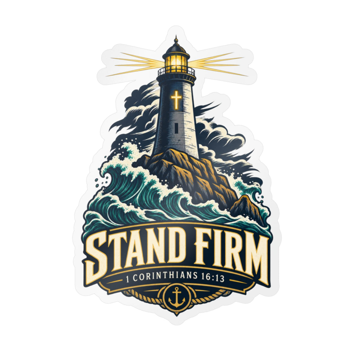 Stand Firm Lighthouse Vinyl Decal – 1 Corinthians 16:13 Christian Sticker