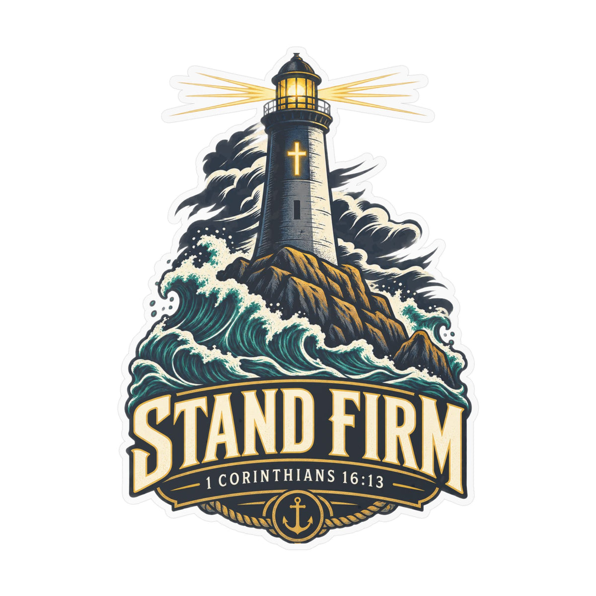 Stand Firm Lighthouse Vinyl Decal – 1 Corinthians 16:13 Christian Sticker