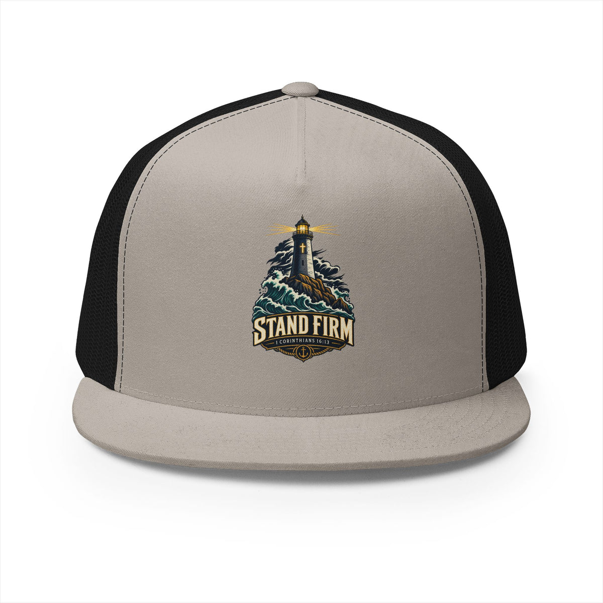 Stand Firm Lighthouse Trucker Cap - 1 Corinthians 16:13