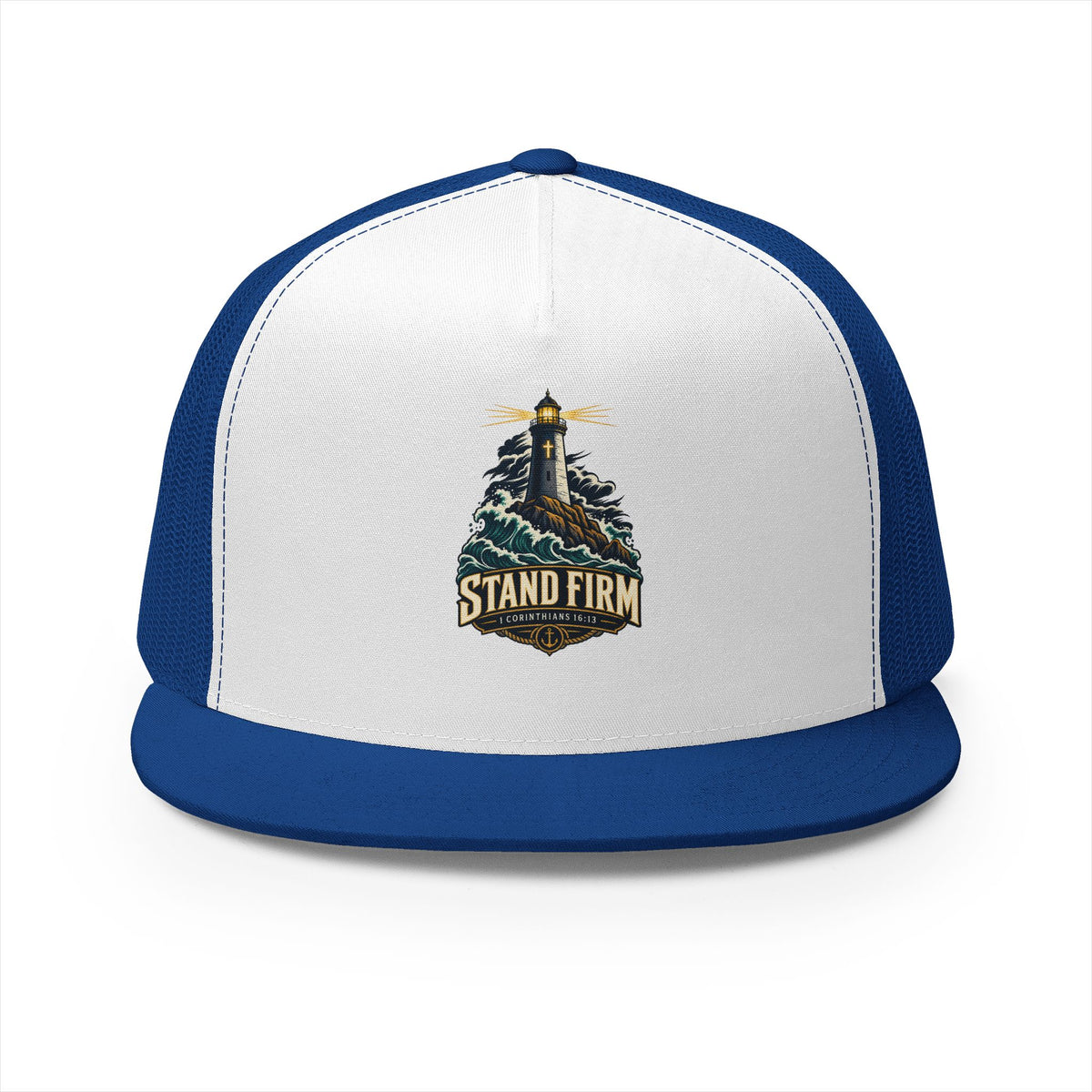 Stand Firm Lighthouse Trucker Cap - 1 Corinthians 16:13