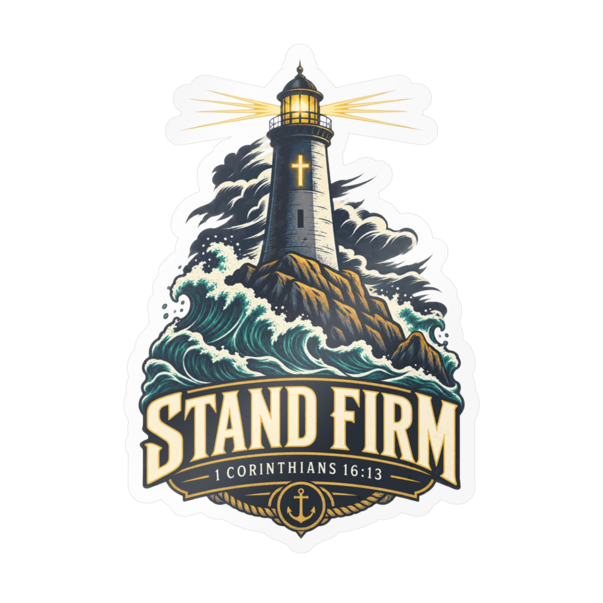 Stand Firm Lighthouse Vinyl Decal – 1 Corinthians 16:13 Christian Sticker
