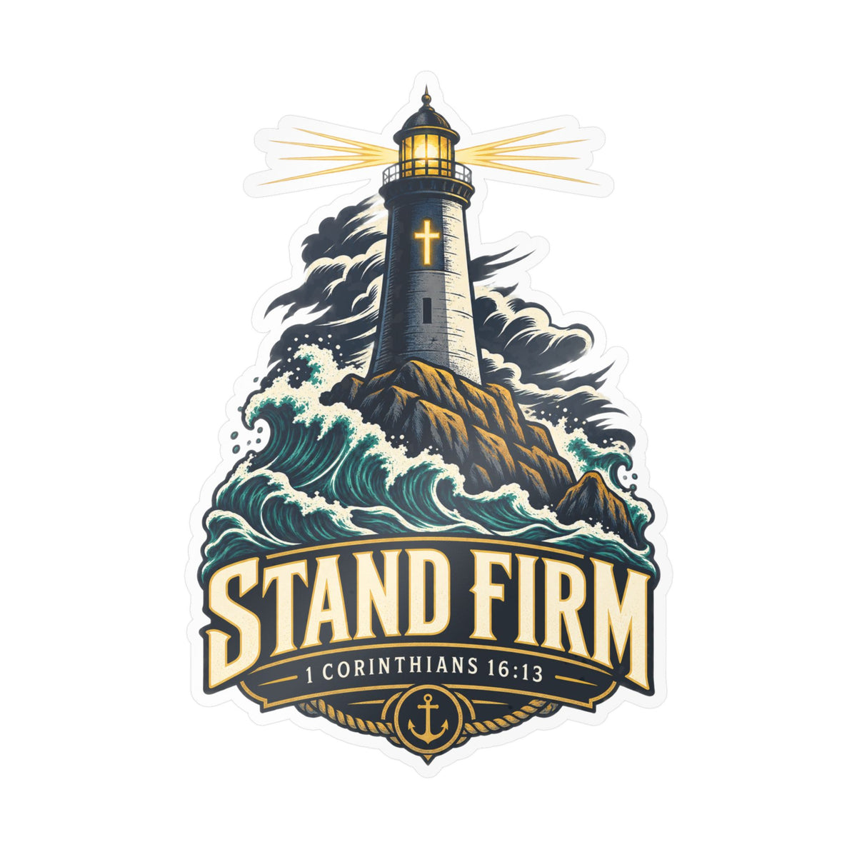 Stand Firm Lighthouse Vinyl Decal – 1 Corinthians 16:13 Christian Sticker