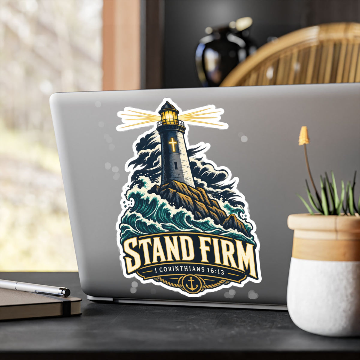 Stand Firm Lighthouse Vinyl Decal – 1 Corinthians 16:13 Christian Sticker