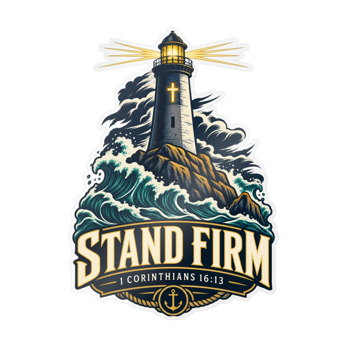 Stand Firm Lighthouse Vinyl Decal – 1 Corinthians 16:13 Christian Sticker