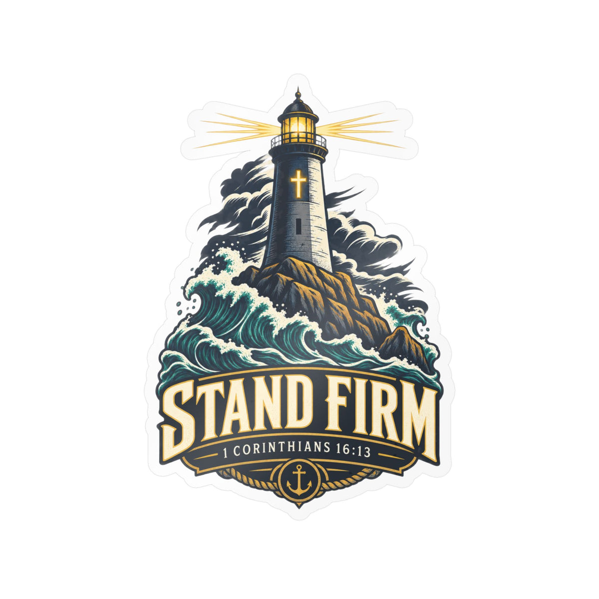 Stand Firm Lighthouse Vinyl Decal – 1 Corinthians 16:13 Christian Sticker