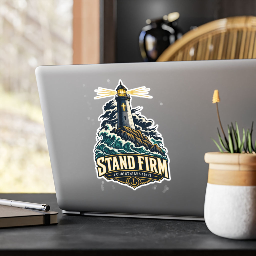 Stand Firm Lighthouse Vinyl Decal – 1 Corinthians 16:13 Christian Sticker