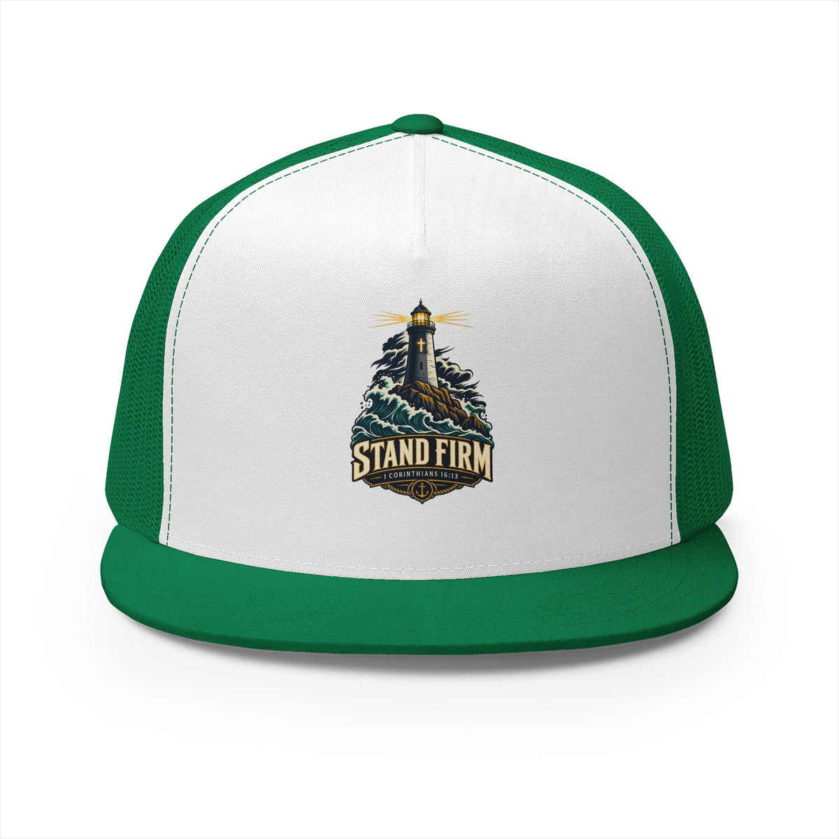 Stand Firm Lighthouse Trucker Cap - 1 Corinthians 16:13