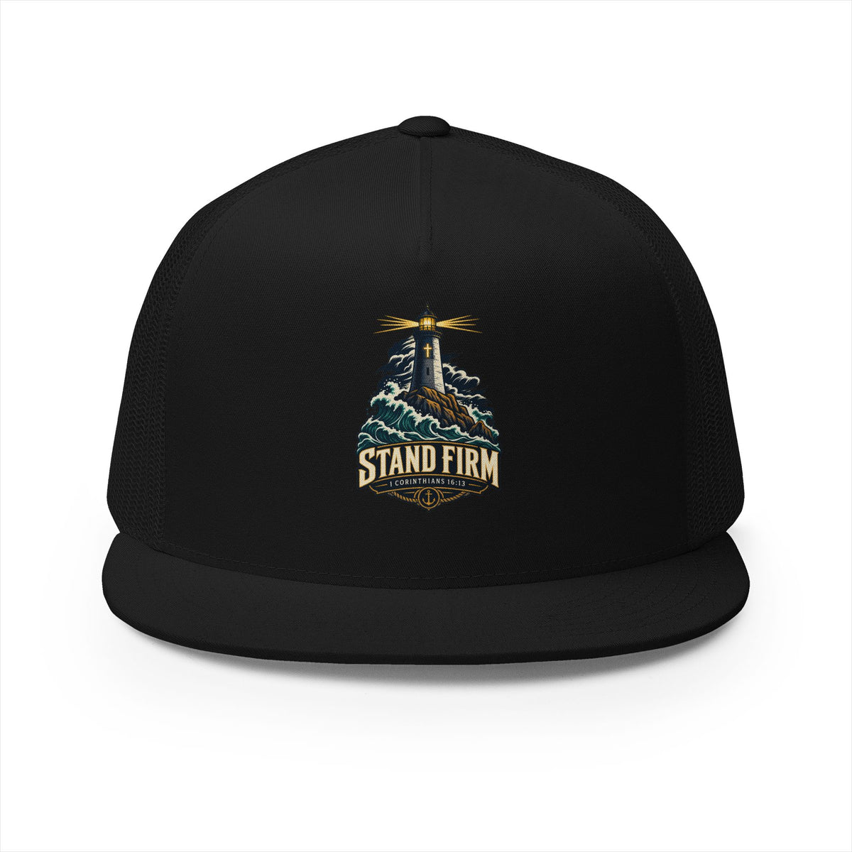 Stand Firm Lighthouse Trucker Cap - 1 Corinthians 16:13