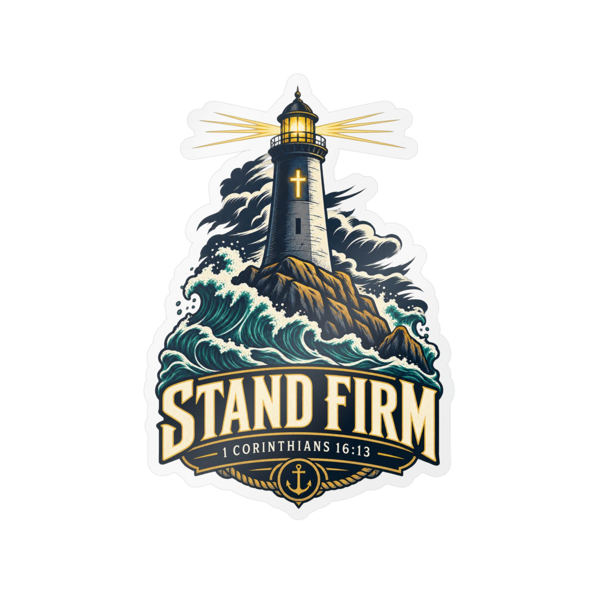 Stand Firm Lighthouse Vinyl Decal – 1 Corinthians 16:13 Christian Sticker