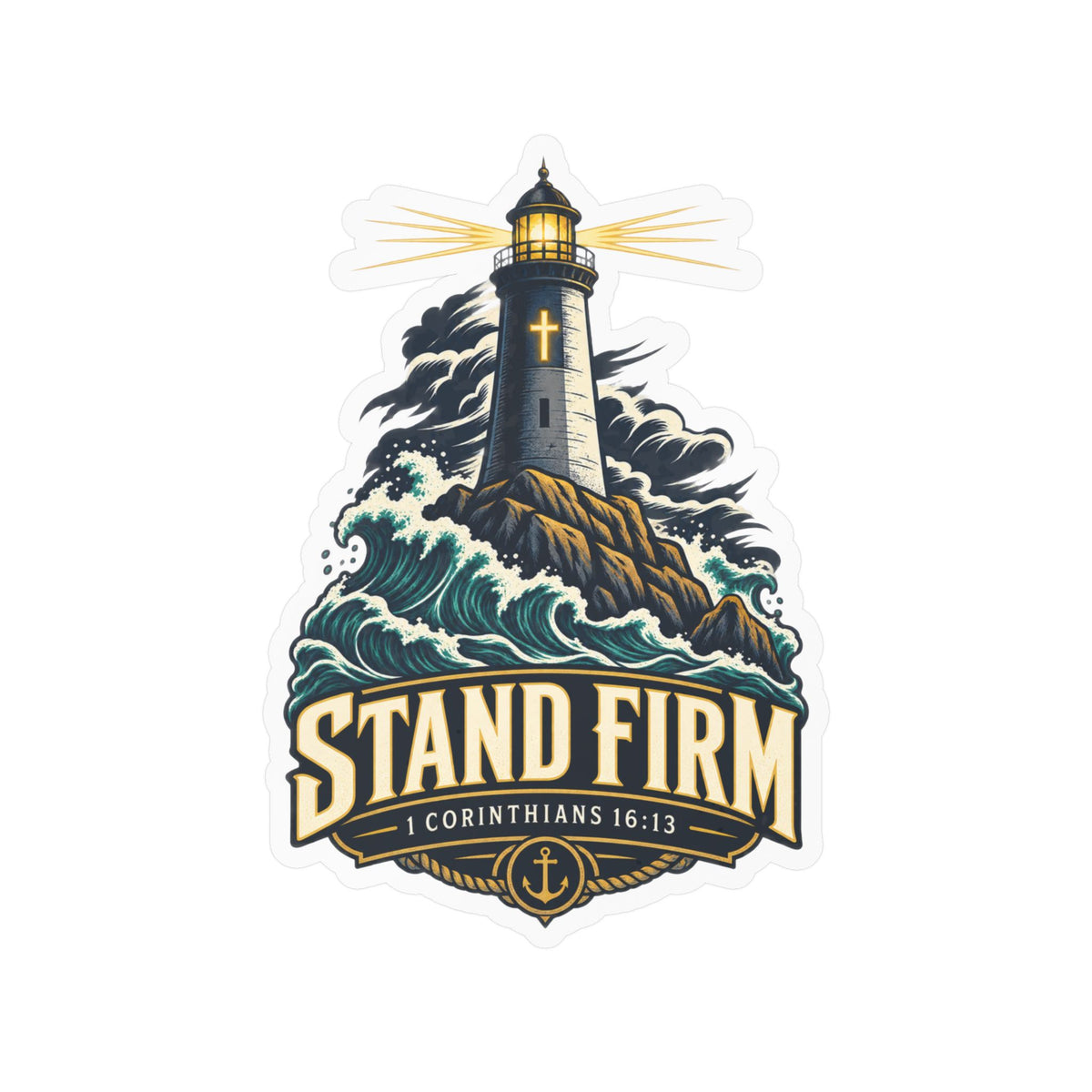 Stand Firm Lighthouse Vinyl Decal – 1 Corinthians 16:13 Christian Sticker