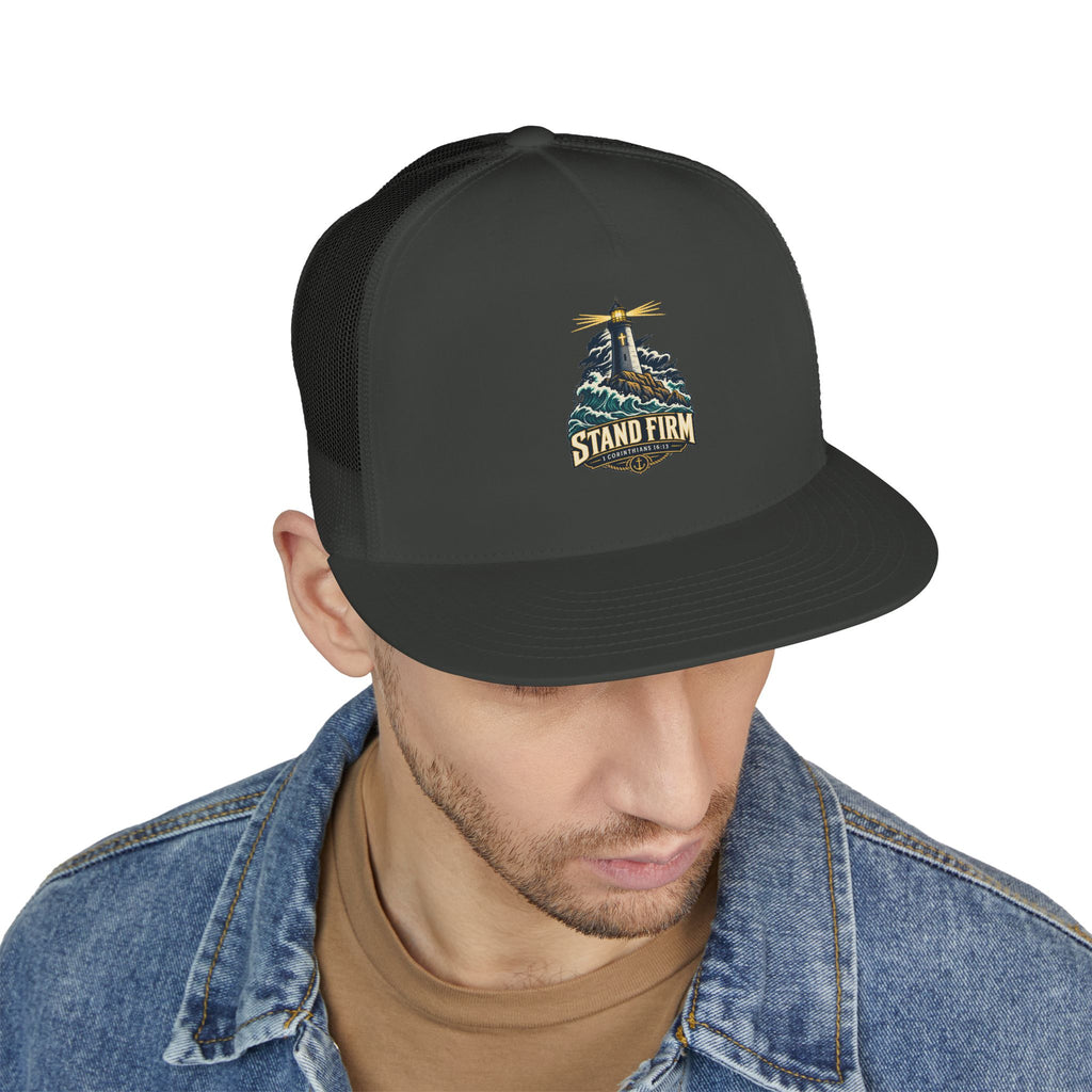 Stand Firm Lighthouse Trucker Cap - 1 Corinthians 16:13
