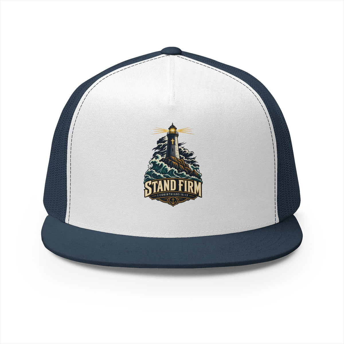 Stand Firm Lighthouse Trucker Cap - 1 Corinthians 16:13