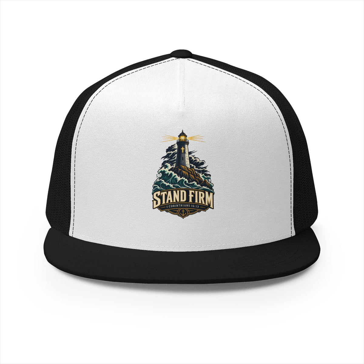 Stand Firm Lighthouse Trucker Cap - 1 Corinthians 16:13
