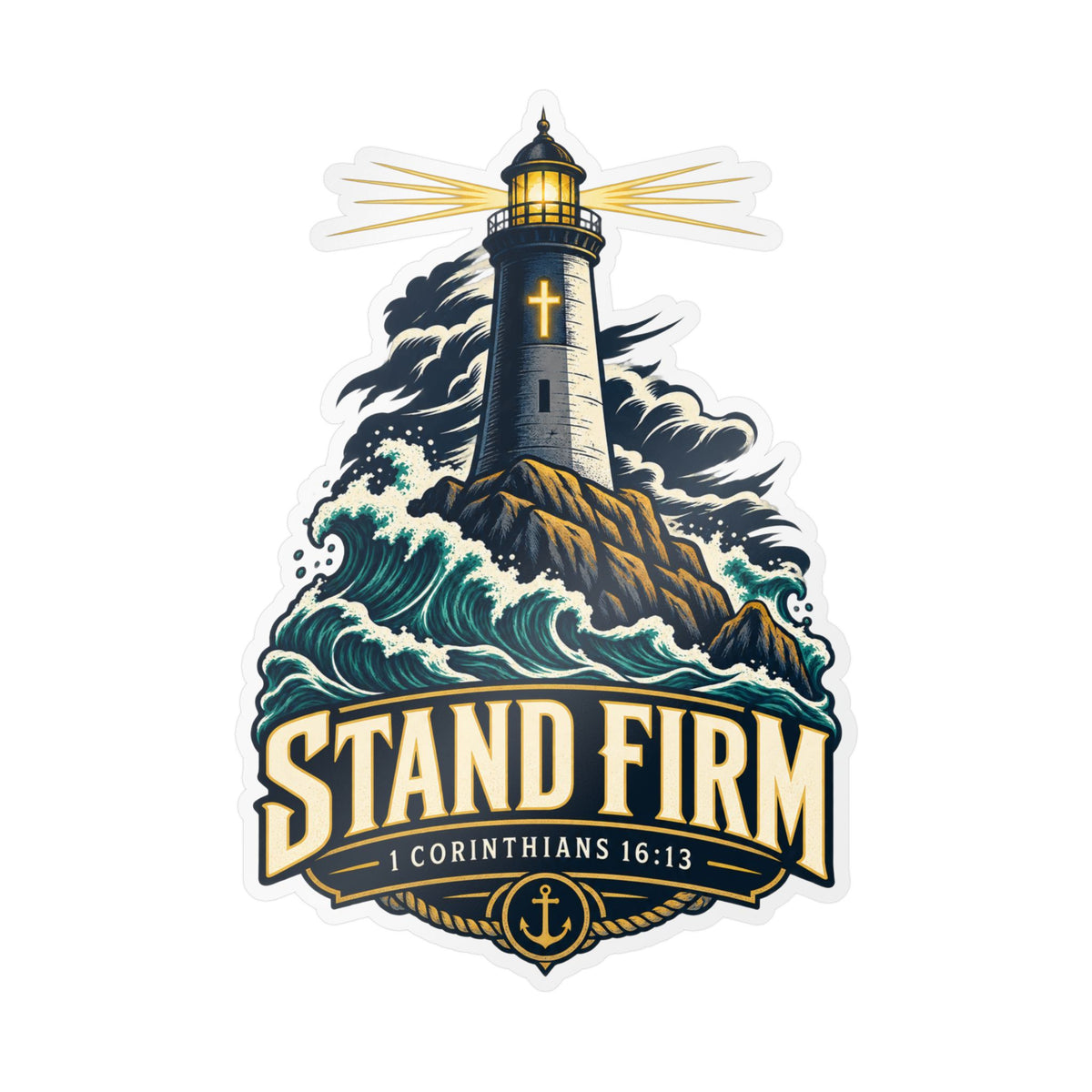 Stand Firm Lighthouse Vinyl Decal – 1 Corinthians 16:13 Christian Sticker