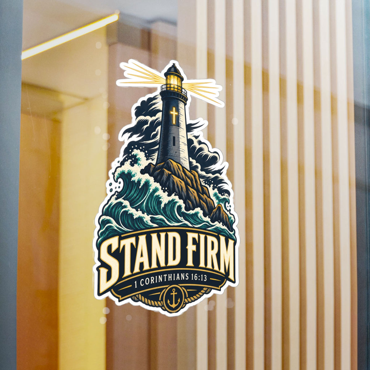 Stand Firm Lighthouse Vinyl Decal – 1 Corinthians 16:13 Christian Sticker