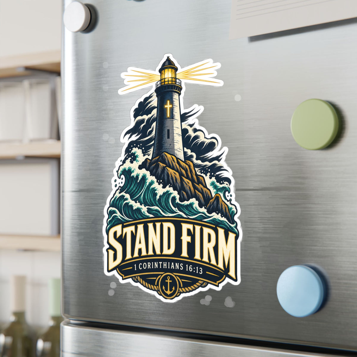 Stand Firm Lighthouse Vinyl Decal – 1 Corinthians 16:13 Christian Sticker